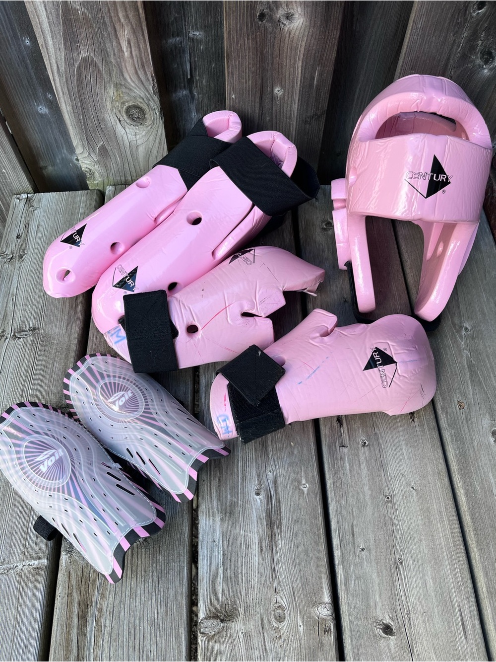 Century Martial Arts Pink Sparring Head Gear, Gloves, Foot Protection Shin Guard